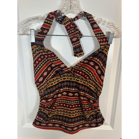 ROMWE Tops - Romwe Womens Halter Top Fair Isle Geometric Knit Multicolor Size M